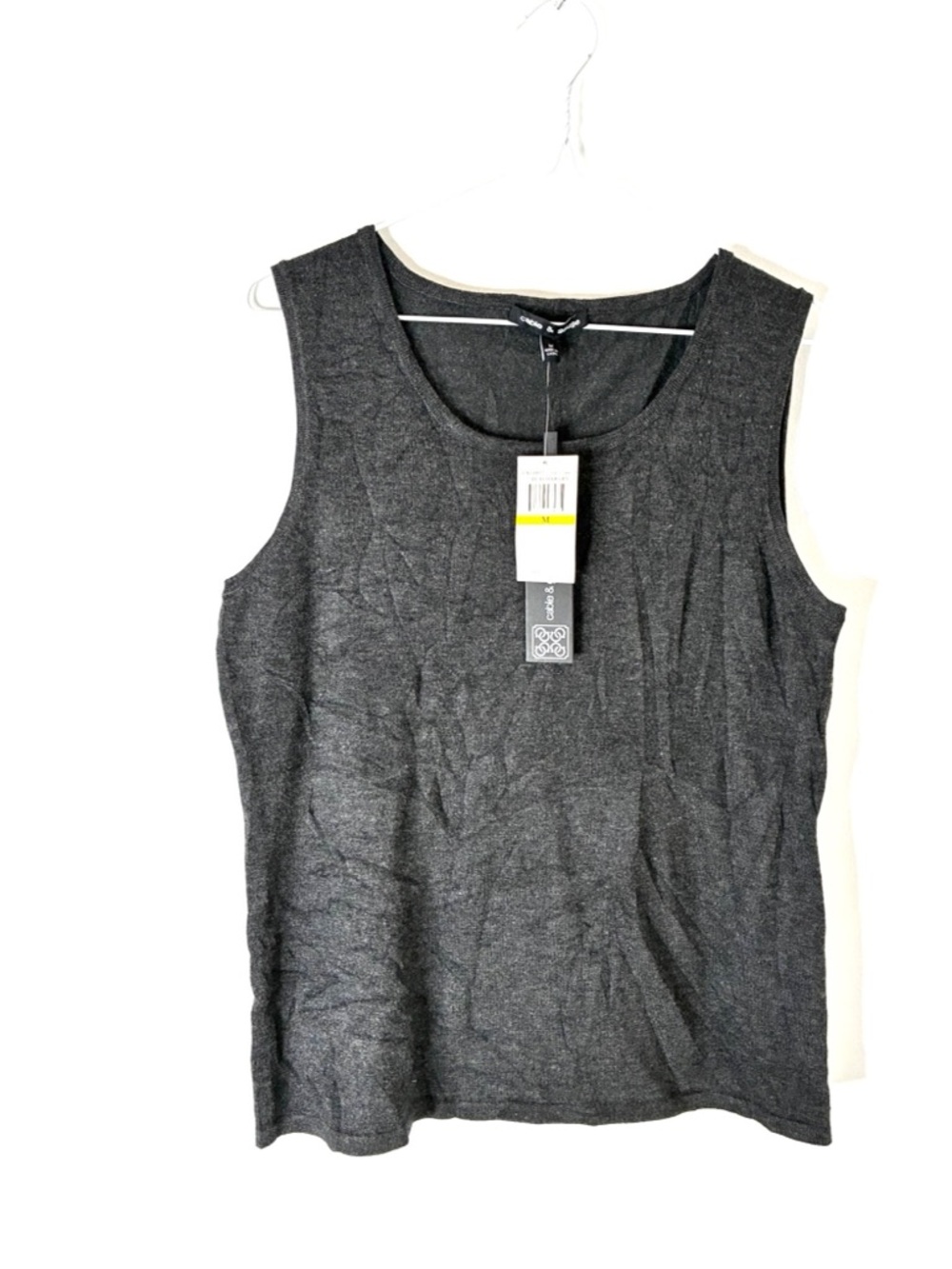 Cable Gauge Heather Charcoal Grey Scoop Neck Sleeveless Knit Top NWT Stretch